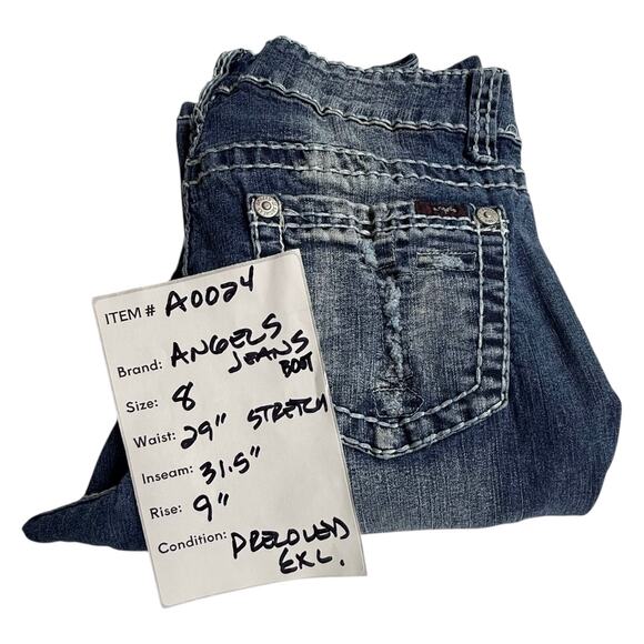 VTG Distressed ANGELS JEANS Boot Cut 5 Pocket Women's Size 8 Blue Denim 29x31.5 - Picture 7 of 8
